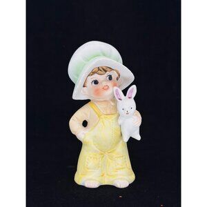 Vintage Norleans Boy Bisque Figurine with Bunny Rabbit Porcelain Made In Japan